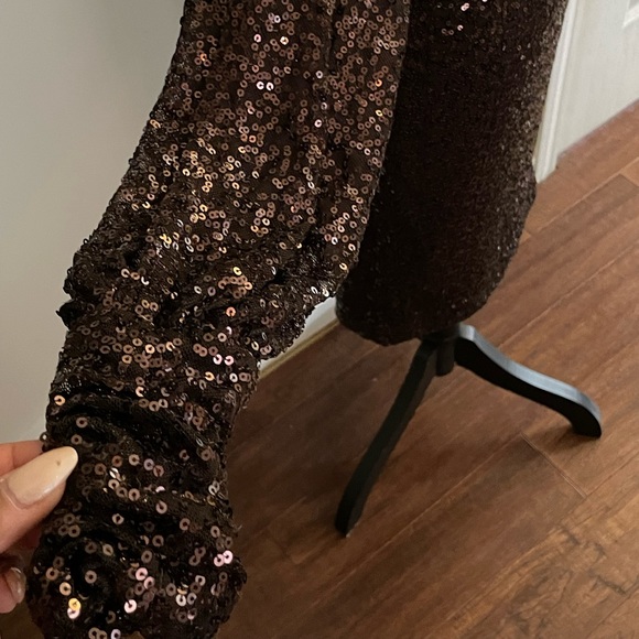 Lauren Ralph Lauren Sequin Evening Dress Brown Mid Shoulderless - Picture 7 of 11